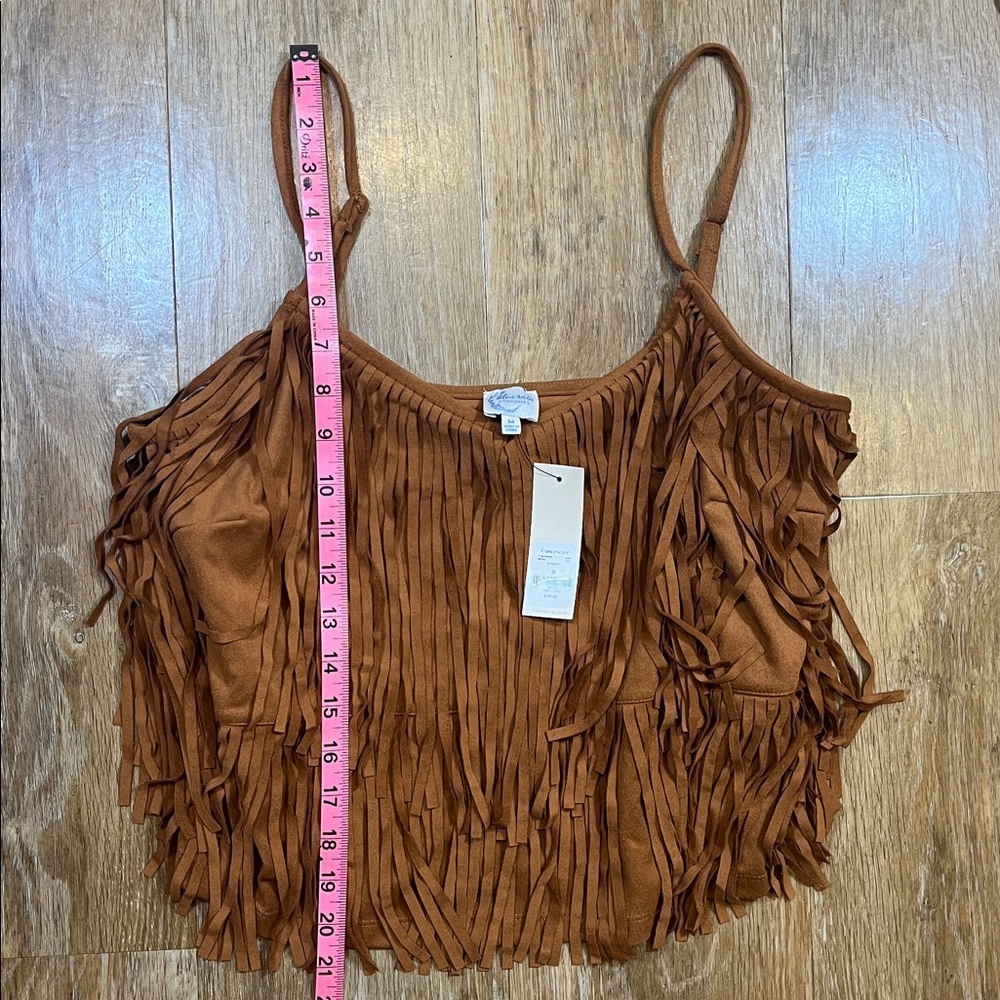 NWT Blue Rain x Francesca's Fringe Tank Top Western Boho Rust Caramel Medium New - Picture 12 of 12